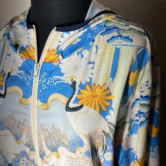Daily Practice by Anthropologie Postcard Hooded Bomber Jacket Crane Print Sz L - Picture 8 of 16